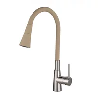 Baterie bucatarie cu pipa flexibila Inter Ceramic Havana finisaj crom lucios-bej mat cu 2 functii