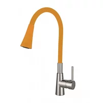 Baterie bucatarie cu pipa flexibila Inter Ceramic Havana finisaj crom lucios-galben mat cu 2 functii