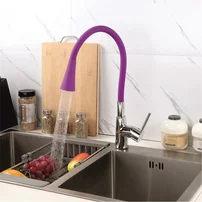 Baterie bucatarie cu pipa flexibila Inter Ceramic Havana finisaj crom lucios-mov mat cu 2 functii