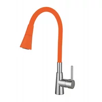 Baterie bucatarie cu pipa flexibila Inter Ceramic Havana finisaj crom lucios-portocaliu mat cu 2 functii