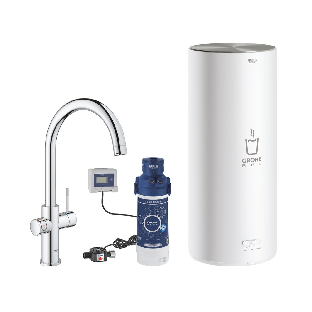 Baterie bucatarie Grohe Red Duo crom pipa tip C si boiler marimea L Baterie