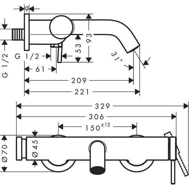 Baterie cada - dus alb mat Hansgrohe Tecturis S picture - 3