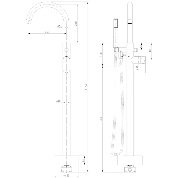 Baterie cada - dus freestanding Inter Ceramic finisaj negru cu set de dus picture - 2