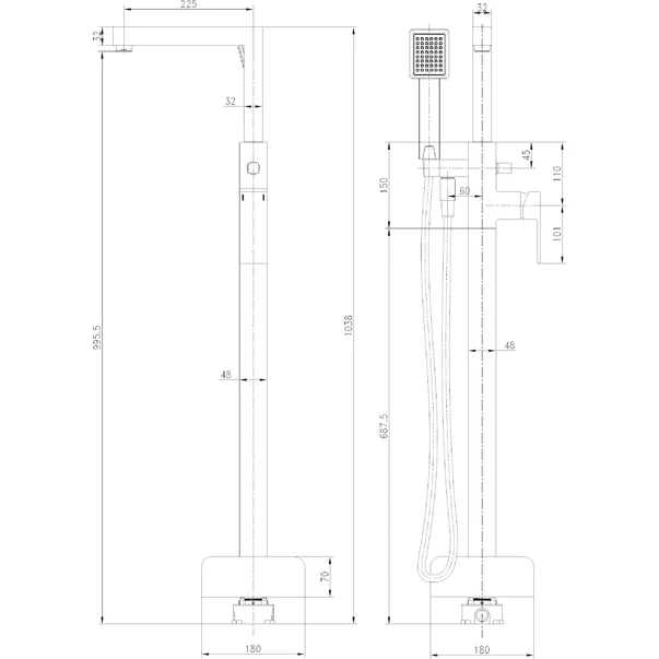 Baterie cada - dus freestanding Inter Ceramic negru mat cu set de dus picture - 2