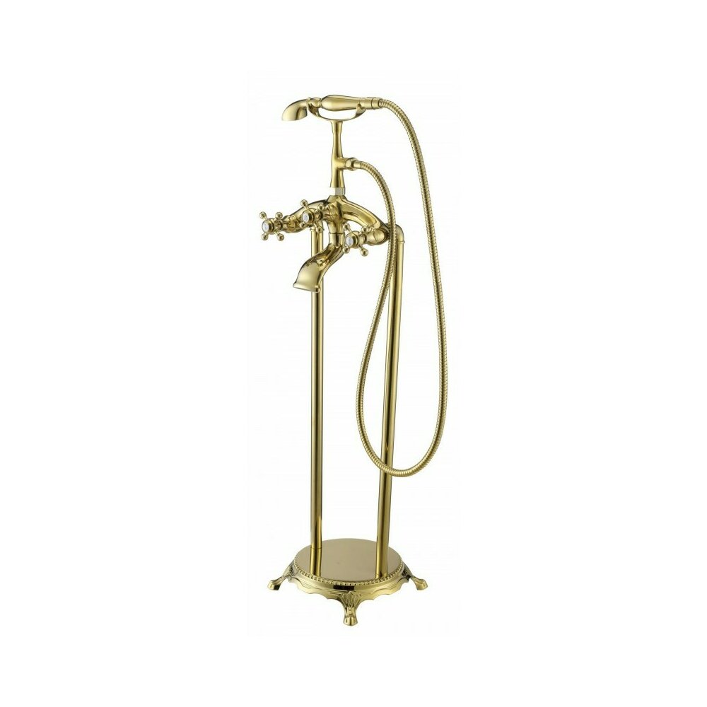 Baterie cada - dus freestanding Inter Ceramic retro auriu lucios cu set de dus