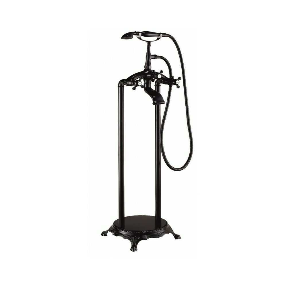 Baterie cada - dus freestanding Inter Ceramic retro negru mat cu set de dus