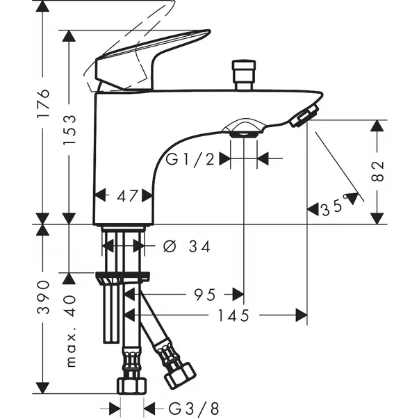 Baterie cada - dus Hansgrohe Logis crom lucios monocomanda picture - 2
