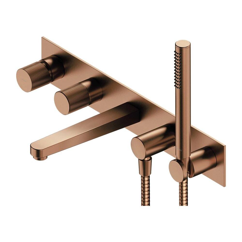 Baterie cada-dus incastrata Omnires Contour cu corp ingropat inclus si set dus finisaj cupru periat