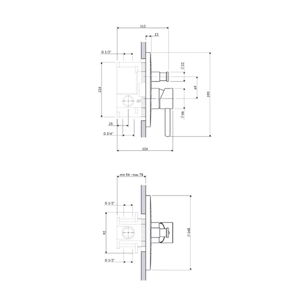 Baterie cada-dus incastrata Omnires Y finisaj cupru lucios fara corp ingropat picture - 2