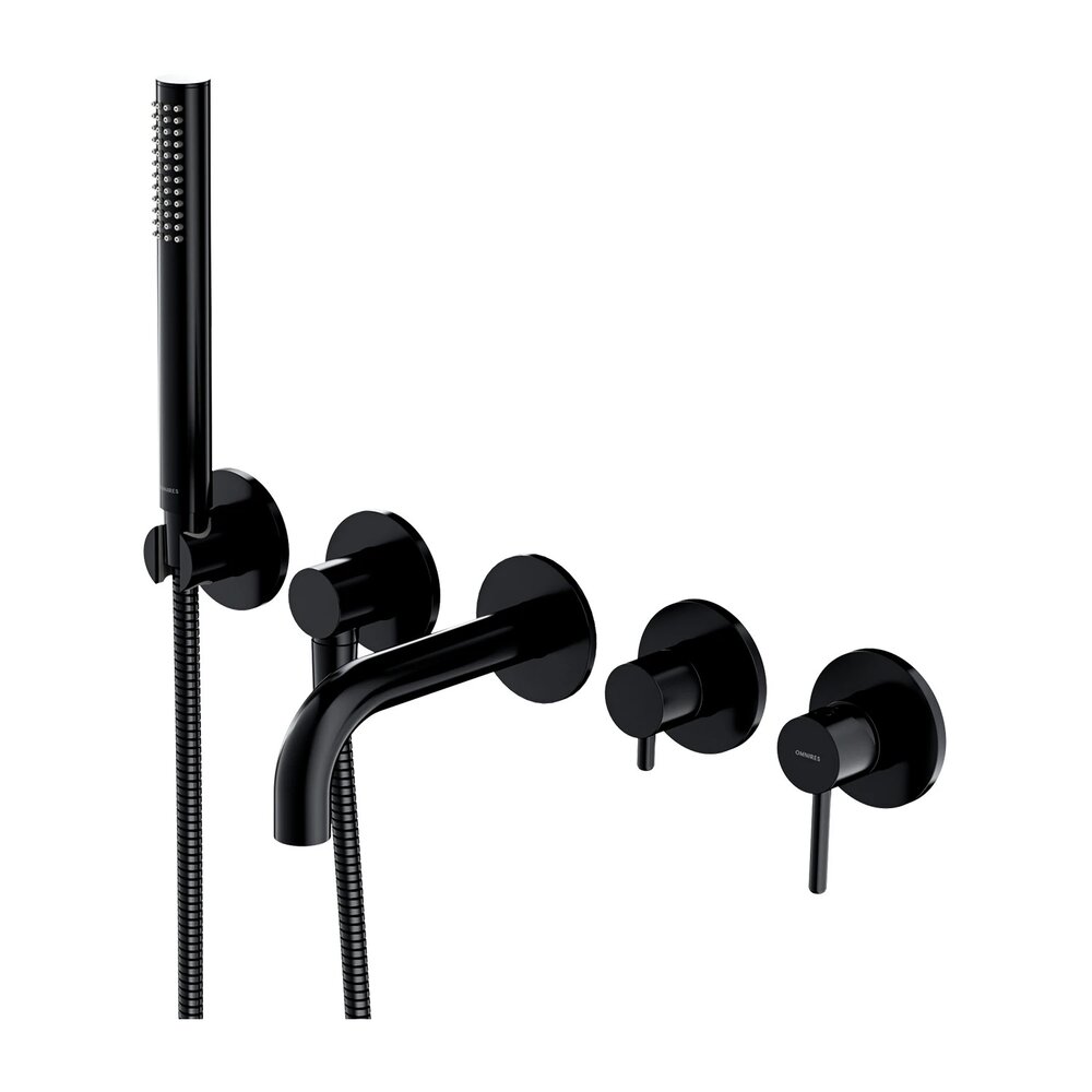 Baterie cada-dus incastrata Omnires Y finisaj negru semimat 5 elemente cu corp ingropat pipa 17 cm