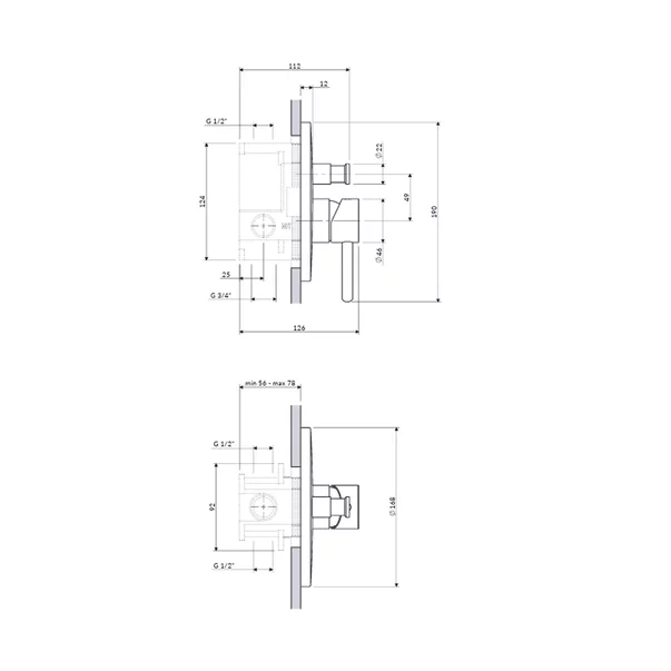 Baterie cada-dus incastrata Omnires Y finisaj nichel periat fara corp ingropat picture - 2