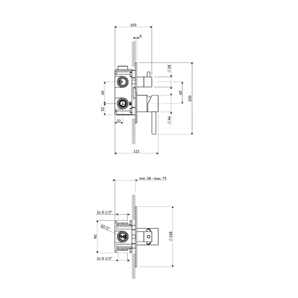 Baterie cada-dus incastrata Omnires Y monocomanda 3 cai finisaj nichel periat fara corp ingropat picture - 2