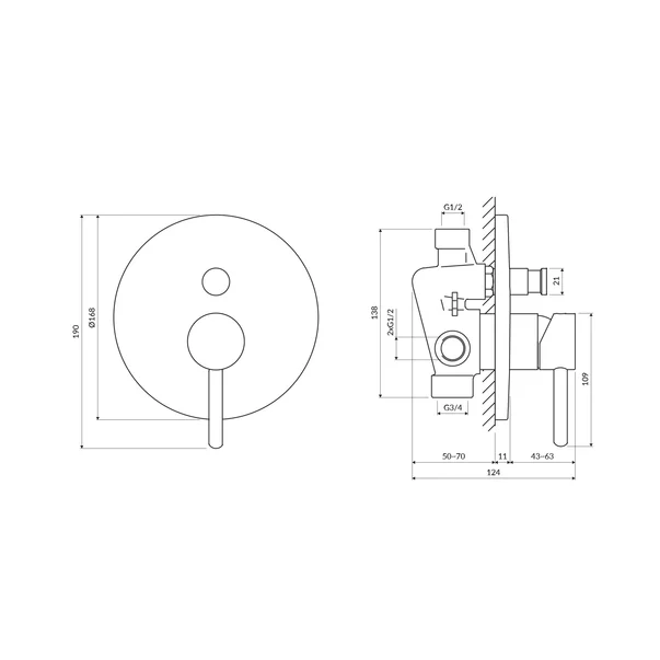 Baterie cada-dus incastrata Omnires Y monocomanda finisaj alb mat cu corp ingropat inclus picture - 2