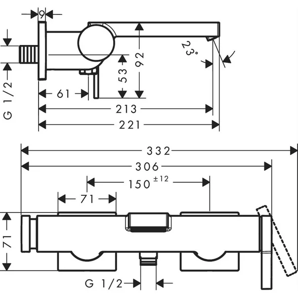 Baterie cada - dus negru mat Hansgrohe Tecturis E picture - 3
