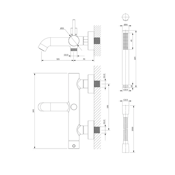 Baterie cada-dus Omnires Y monocomanda finisaj alb mat cu set de dus picture - 2