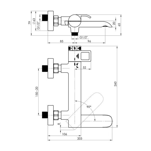 Baterie cada-dus Rubineta CosyThermo crom lucios cu set de dus para 3 functii picture - 6