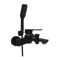 Baterie cada-dus Rubineta Modena monocomanda finisaj negru mat-rose gold cu set de dus para 1 functie
