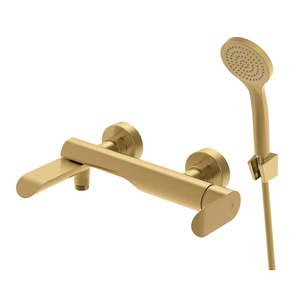 Baterie cada-dus Rubineta Ultra monocomanda auriu mat cu set de dus para 3 functii