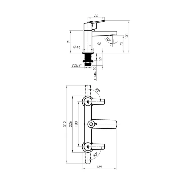 Baterie cada-dus Rubineta Uno dubla comanda crom lucios cu set de dus para 3 functii picture - 3