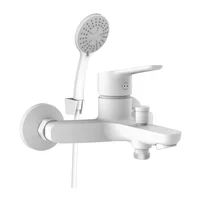 Baterie cada-dus Rubineta Uno monocomanda alb mat cu set de dus para 3 functii