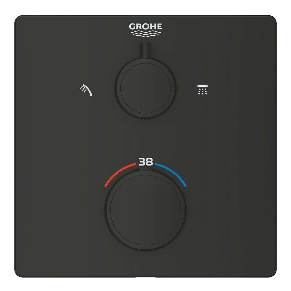 Baterie dus incastrata cu termostat Grohe Grohtherm 2 iesiri negru mat patrat