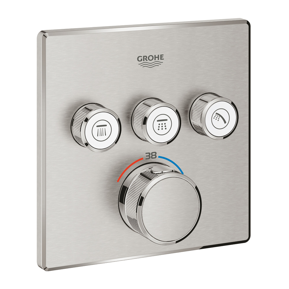 Baterie dus incastrata Grohe Grohtherm SmartControl 3 iesiri crom periat Supersteel fara corp ingropat