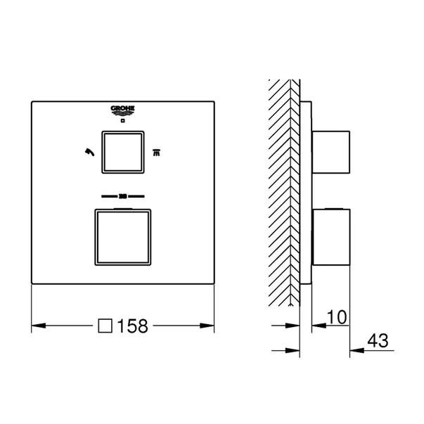 Baterie dus incastrata Grohtherm Cube 2 iesiri termostatata crom periat Supersteel fara corp ingropat picture - 4