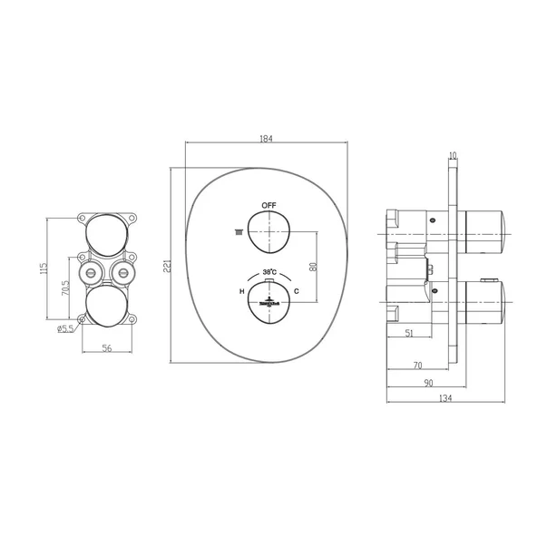 Baterie dus incastrata Villeroy&Boch Antao termostatata crom lucios fara corp ingropat picture - 7