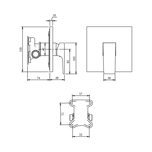Baterie dus incastrata Villeroy&Boch Architectura Square negru mat fara corp ingropat picture - 4