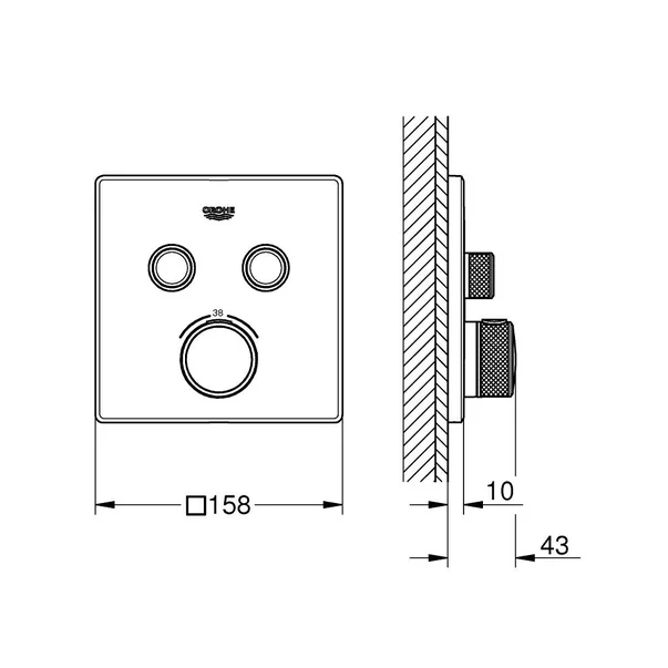 Baterie dus negru mat Grohe Grohtherm SmartControl termostatica patrata 2 iesiri picture - 5