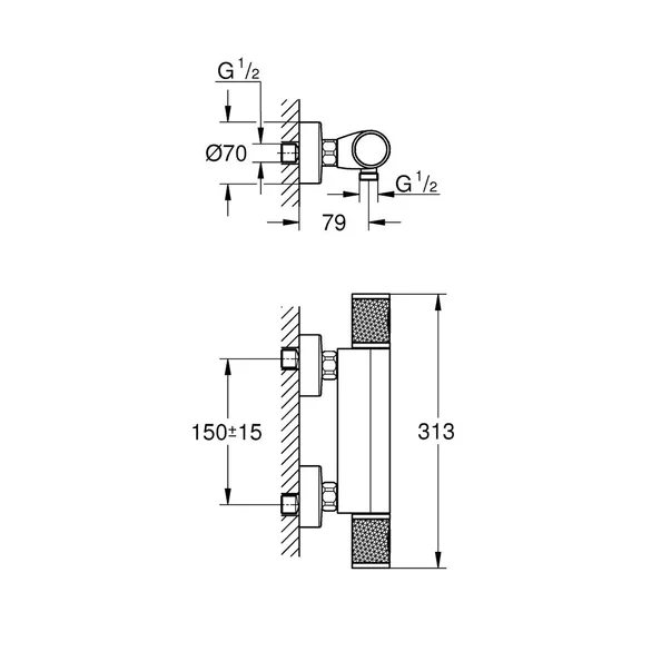 Baterie dus termostatata Grohe Grohtherm 1000 crom lucios picture - 4