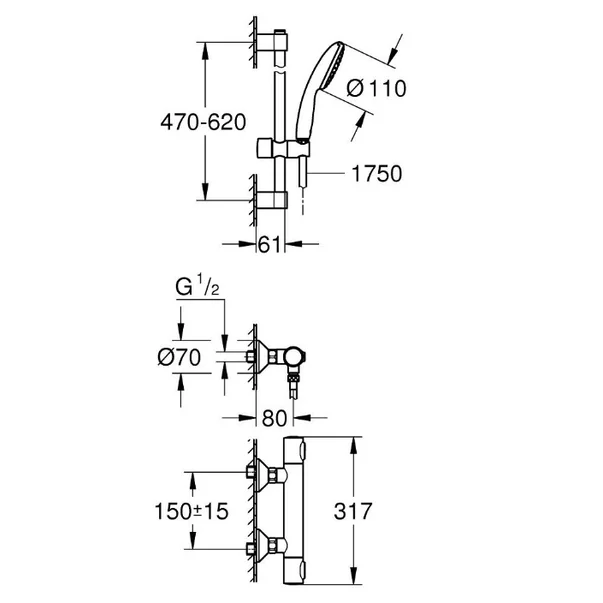 Baterie dus termostatata Grohe Grohtherm 500 crom lucios cu set de dus picture - 2