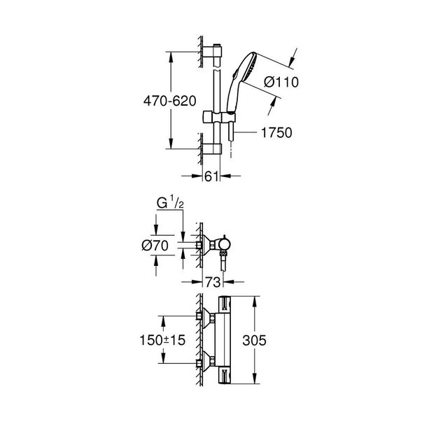 Baterie dus termostatata Grohe Grohtherm 800 crom lucios cu set de dus picture - 2