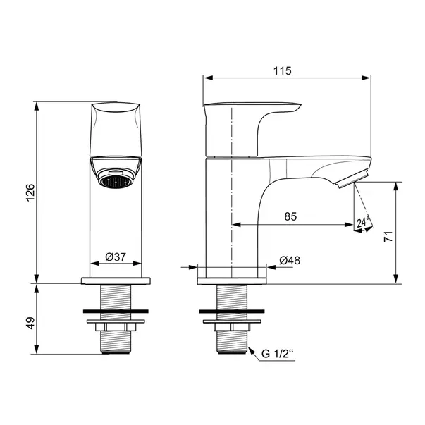 Baterie lavoar Ideal Standard Connect Air Pillar pentru apa rece gri Magnetic Grey picture - 4