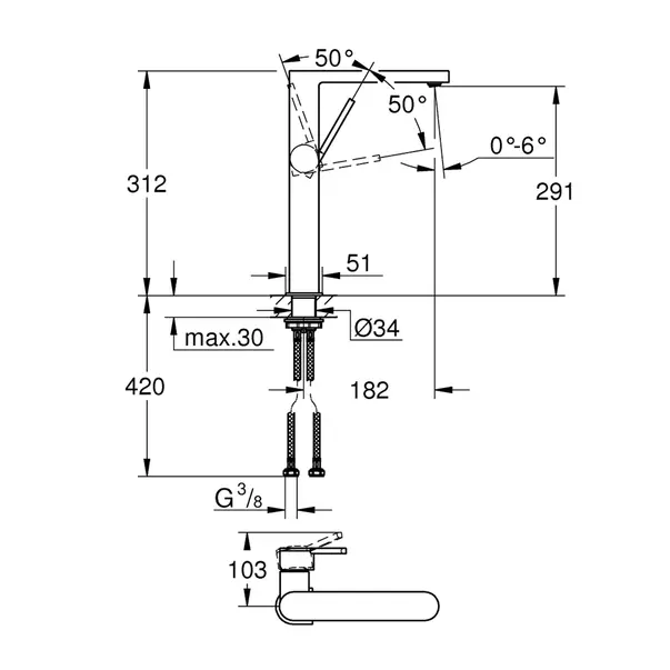 Baterie lavoar inalta Grohe Plus XL monocomanda antracit periat Hard Graphite picture - 3