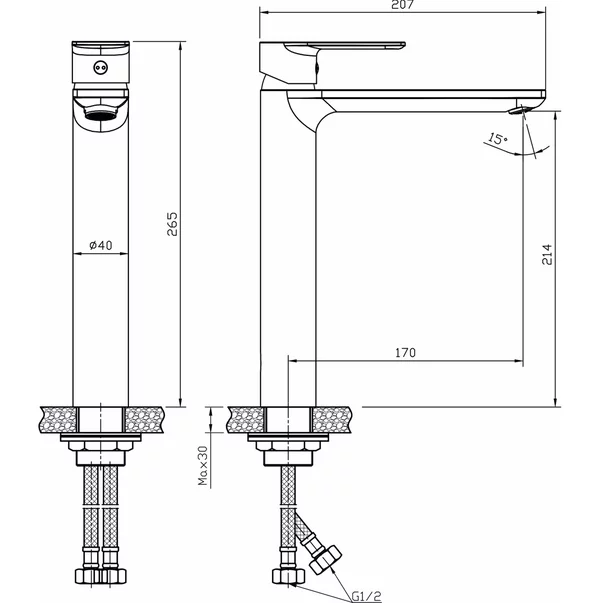 Baterie lavoar inalta Inter Ceramic Hana monocomanda crom-alb mat picture - 2