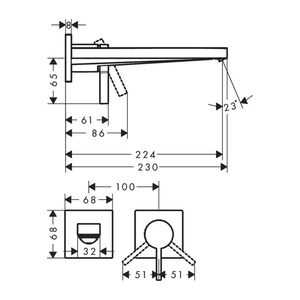 Baterie lavoar incastrata Hansgrohe Tecturis E finisaj crom lucios fara corp ingropat picture - 3