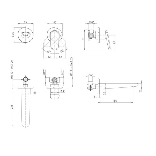 Baterie lavoar incastrata Villeroy&Boch Antao monocomanda nichel periat cu corp incastrat picture - 9