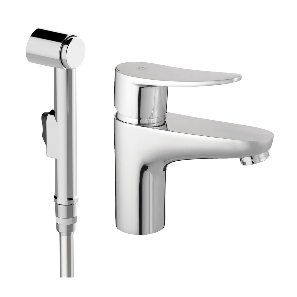 Baterie lavoar Rubineta Static monocomanda finisaj crom lucios cu set de dus igienic
