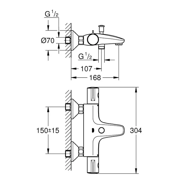 Baterie termostatata cada negru mat Grohe Grohtherm 800 picture - 2