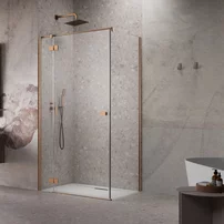 Cabina de dus dreptunghiulara cu usa batanta Radaway Essenza KDJ 100x110 cm finisaj cupru periat-transparent stanga