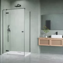 Cabina de dus dreptunghiulara cu usa batanta Radaway Essenza KDJ 100x110 cm finisaj GunMetal periat-transparent stanga