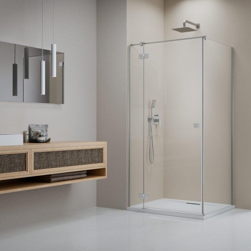 Cabina de dus dreptunghiulara cu usa batanta Radaway Essenza KDJ 100x110 cm finisaj nichel periat-transparent stanga