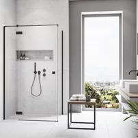 Cabina de dus dreptunghiulara cu usa batanta Radaway Essenza KDJ 100x110 cm negru mat-transparent stanga