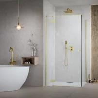 Cabina de dus dreptunghiulara cu usa batanta Radaway Essenza KDJ 100x120 cm auriu-transparent stanga