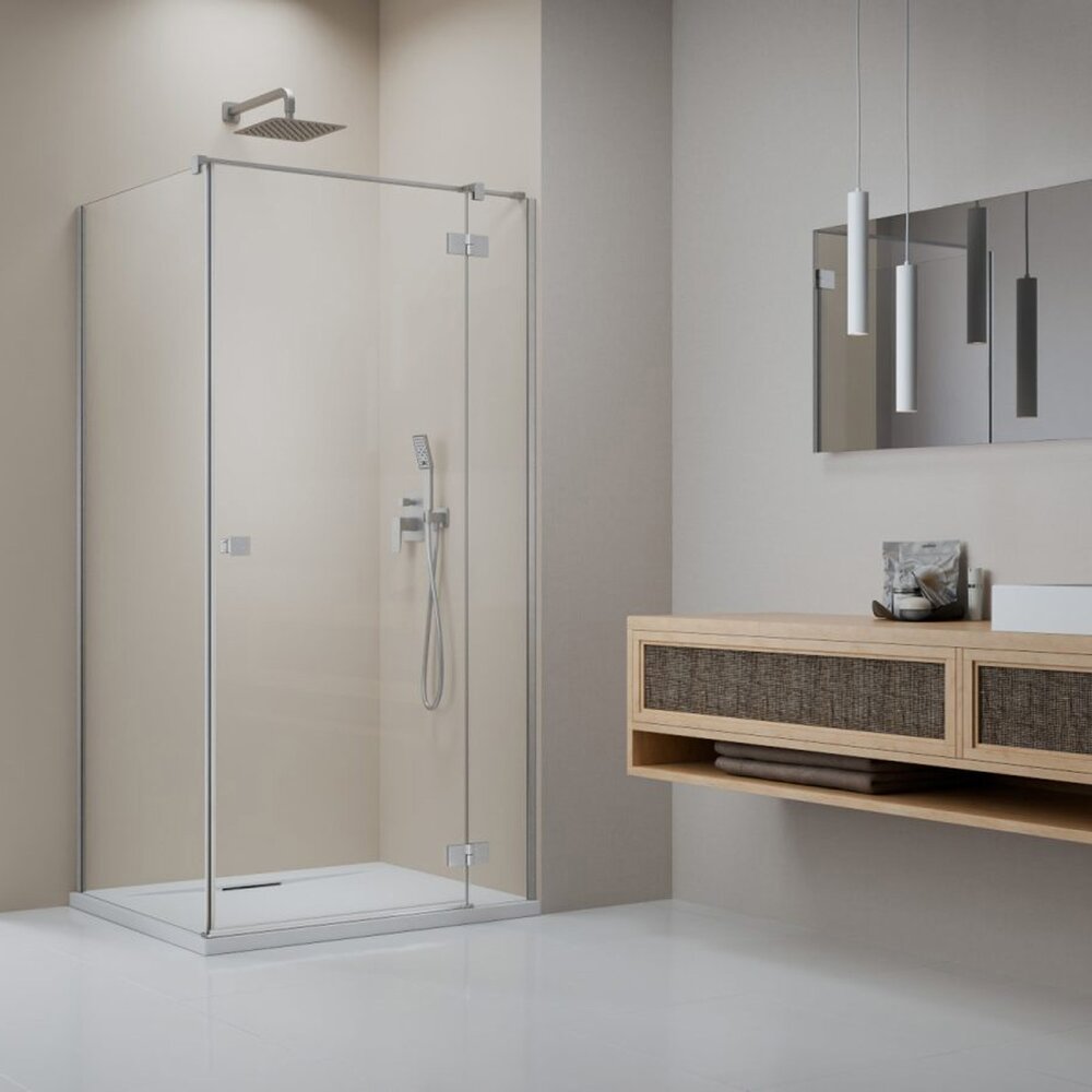 Cabina de dus dreptunghiulara cu usa batanta Radaway Essenza KDJ 100x70 cm finisaj nichel periat-transparent dreapta