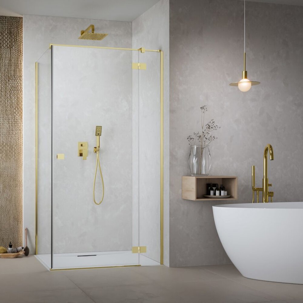 Cabina de dus dreptunghiulara cu usa batanta Radaway Essenza KDJ 90x110 cm auriu-transparent dreapta