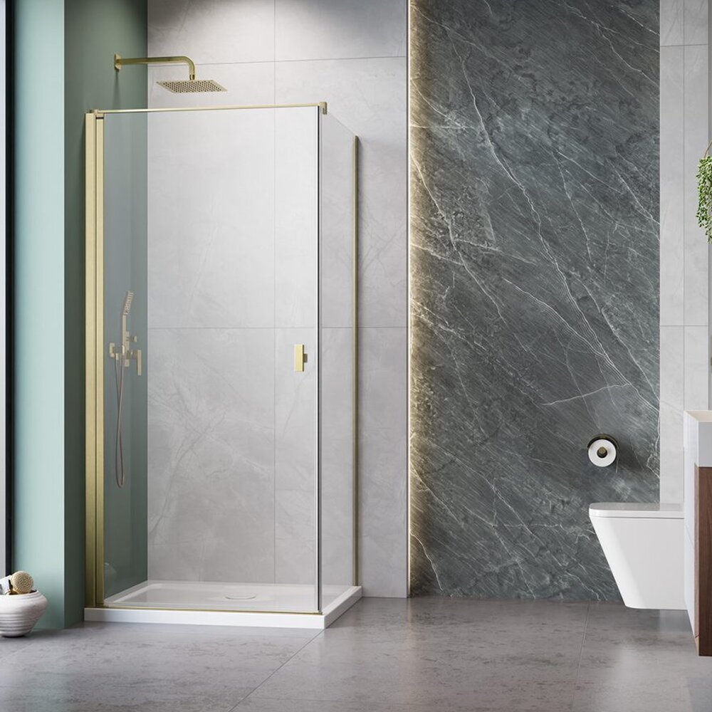 Cabina de dus dreptunghiulara cu usa batanta Radaway Nes KDJ I 100x70 cm finisaj auriu periat-transparent stanga
