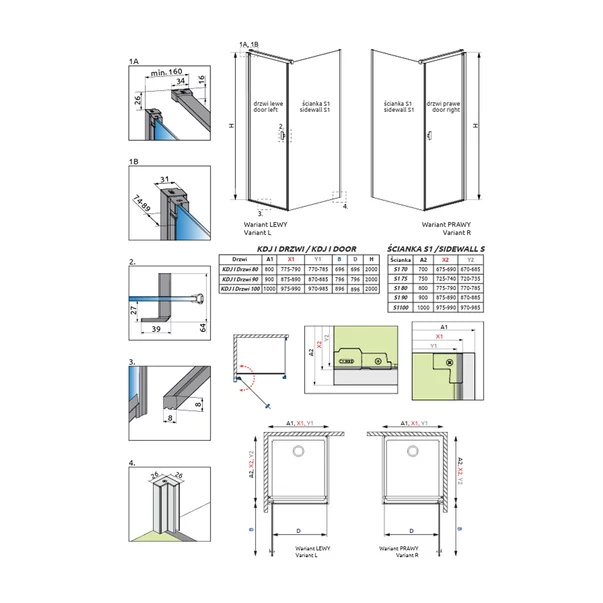 Cabina de dus dreptunghiulara cu usa batanta Radaway Nes KDJ I 100x80 cm finisaj auriu lucios-transparent dreapta picture - 11