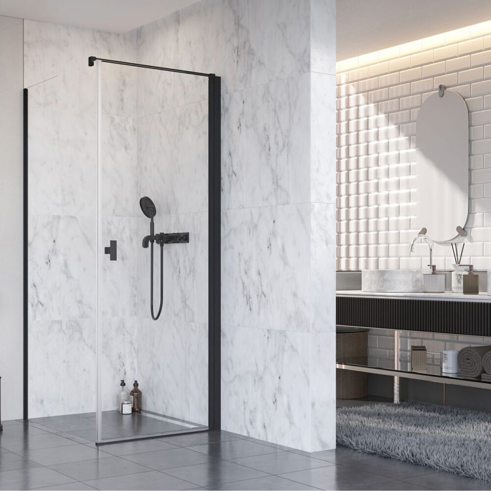 Cabina de dus dreptunghiulara cu usa batanta Radaway Nes KDJ I 100x90 cm finisaj negru mat-transparent dreapta
